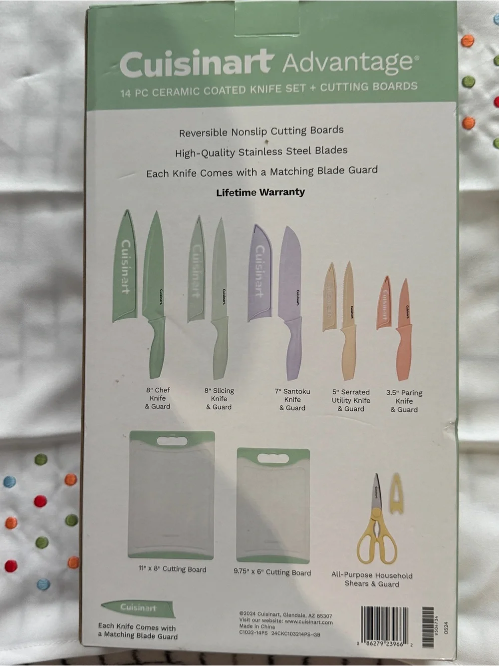 Cuisinart Advantage 14 Pc Ceramic Coated Stainless Steel Knife Set & Cut Board